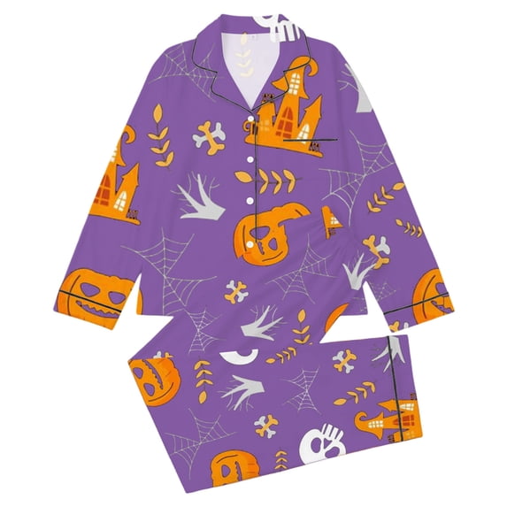 SJLDQY Halloween Pajamas for Girls Hallowmas Print Long Sleeve Shirts and Pants 2 Piece Loungewear Sets Casual Sleepwear Button Down Pj Sets