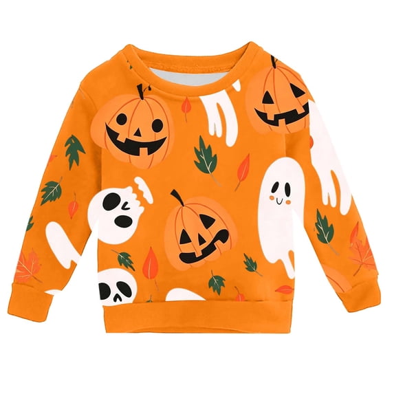 SJLDQY Halloween Sweatshirts for Boys Hallowmas Ghost Pumpkin Graphic Casual Pullover Tops Long Sleeve Crew Neck Sweatshirt