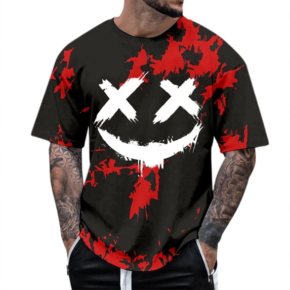 SJLDQY Halloween T Shirts for Men Y2K Novelty Graphic Tees Hallowmas Streetwear Short Sleeve Crewneck T Shirts Trendy Casual Soft Tops
