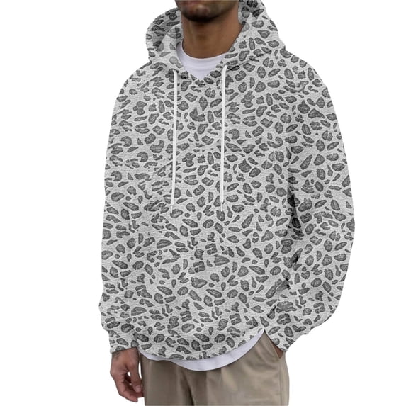 SJLDQY Hoodies for Men Casual Leopard Graphic Hooded Sweatshirts Long Sleeve Loose Fit Hoodie Fall Winter Soft Pullover Tops with Drawstring