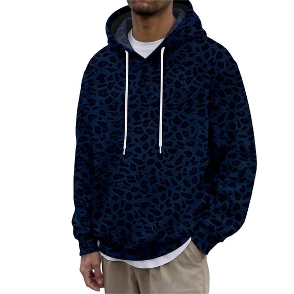 SJLDQY Hoodies for Men Casual Leopard Graphic Hooded Sweatshirts Long Sleeve Loose Fit Hoodie Fall Winter Soft Pullover Tops with Drawstring