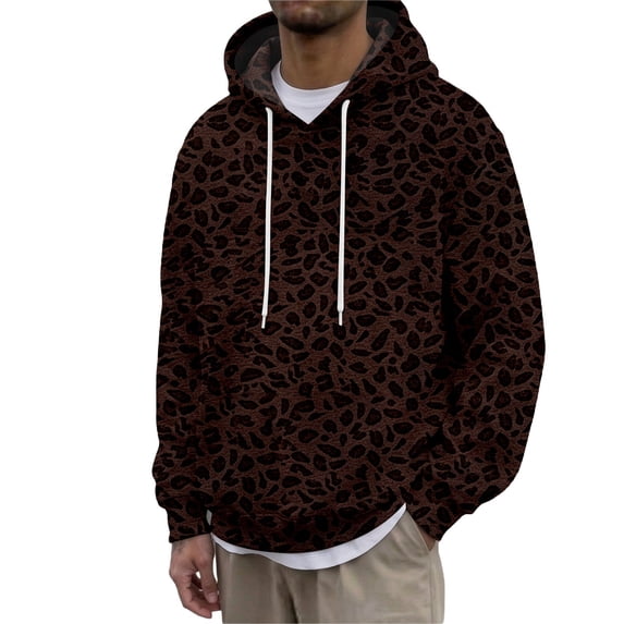 SJLDQY Hoodies for Men Casual Leopard Graphic Hooded Sweatshirts Long Sleeve Loose Fit Hoodie Fall Winter Soft Pullover Tops with Drawstring