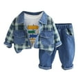 thumbnail image 1 of SJLDQY Infant Baby Boys Clothes Set Long Sleeve Denim Jackets Jeans With Shirt Patchwork Plaid 3Pcs Outfit Sets Cozy Fall Winter Clothing, 1 of 9