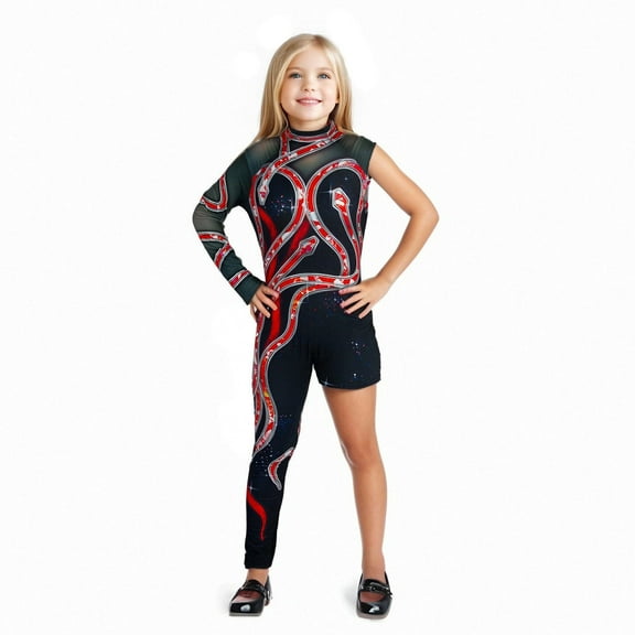 SJLDQY Jumpsuit for Girls Carnival Concert Fashionable Bright Slim Performance Stage Bodysuit Outfit Black 5-6 Years