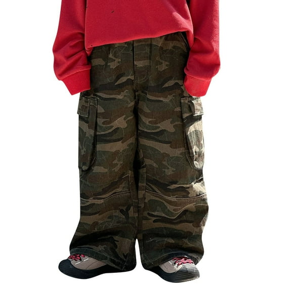 SJLDQY Kids Boy's Jeans Wide Leg Leopard Jeans for Boys Elastic Waist Lightweight Denim Trousers Comfy Childs Dailywear