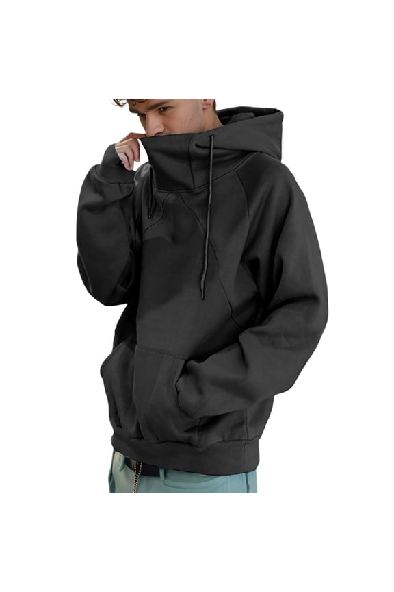 Men'S Hoodies High Collar Pullover Hooded Sweatshirts for Men Long Sleeve Solid Color Fall Winter Hoodie With Pocket