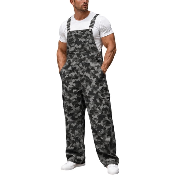 SJLDQY Men's Camo Bib Overall Adjustable Straps Denim Overalls for Men Fall Winter Outdoor Casual Utility Workwear with Pockets