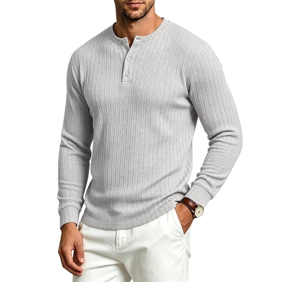 SJLDQY Men's Henley Shirts Long Sleeve Button T-Shirts Ribbed Texture Knit Tees Fall Winter Casual Loose Tops