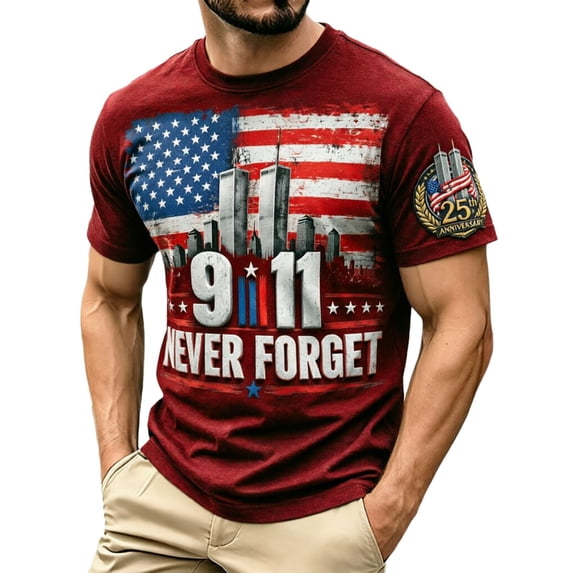 SJLDQY Men's T-Shirts 911 25th Anniversary Graphic Tees Short Sleeve Crew Neck T Shirts for Man Casual Tops