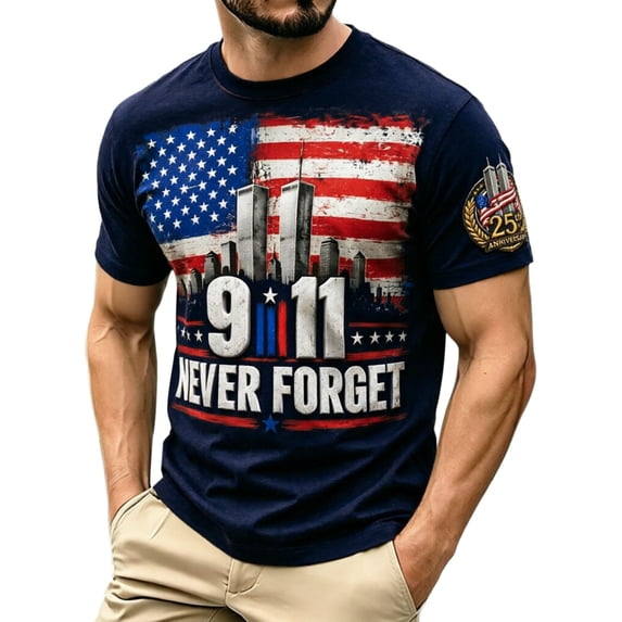 SJLDQY Men's T-Shirts 911 25th Anniversary Graphic Tees Short Sleeve Crew Neck T Shirts for Man Casual Tops