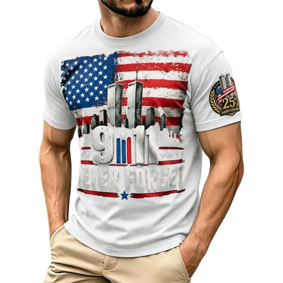 SJLDQY Men's T-Shirts 911 25th Anniversary Graphic Tees Short Sleeve Crew Neck T Shirts for Man Casual Tops
