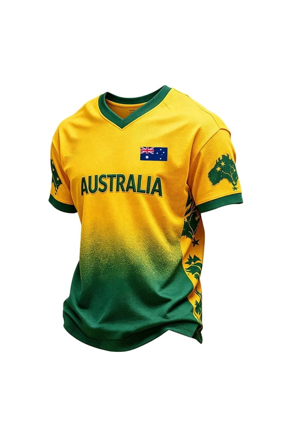 Mens 2026 Australia Soccer Tshirts Short Sleeve International Football T-Shirts for Men Casual V Neck Australia Flag Graphic Soft Athletic Tops
