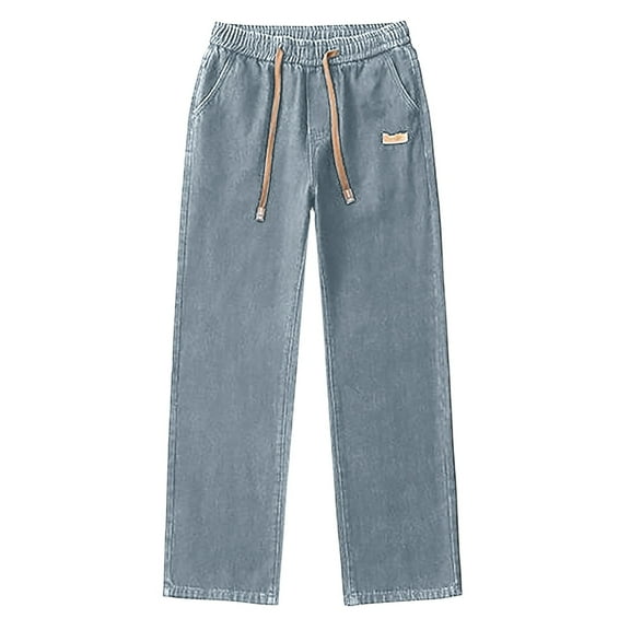 SJLDQY Mens Baggy Jeans Wide Leg Casual Jeans for Men Solid Color Elastic Waist Denim Pants With Pocket