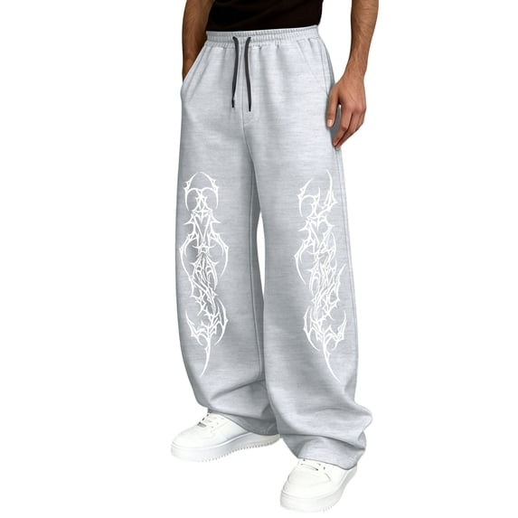 SJLDQY Mens Baggy Sweatpants Straight Leg Y2K Sweat Pants for Mens Fall Trendy Streetwear Elastic Waist Drawstring Casual Trousers with Pockets