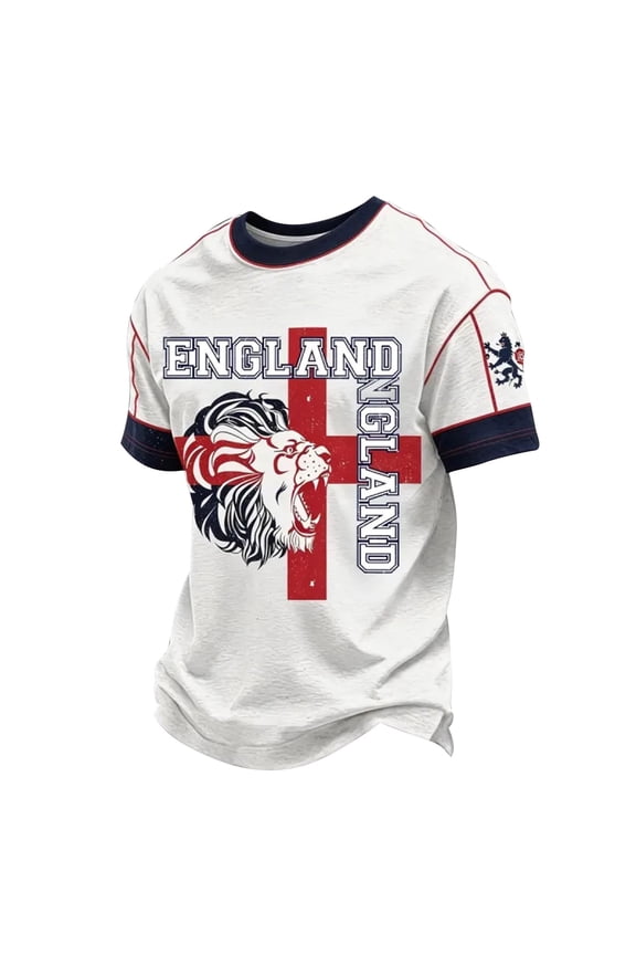 Mens England Soccer Tshirts Short Sleeve International Football T-Shirts for Men Casual Crew Neck England Lion Graphic Soft Athletic Tops