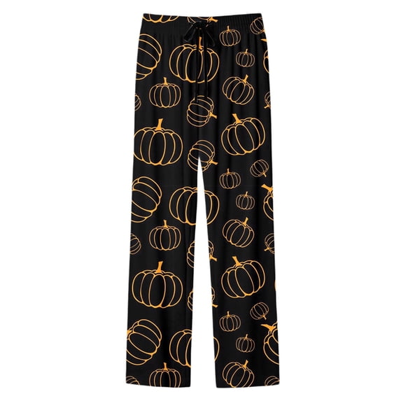 SJLDQY Mens Halloween Pajamas Pants Wide Leg Pjs Trousers for Men Hallowmas Pumpkin Ghost Elastic Waist Homewear Loungewear With Pocket