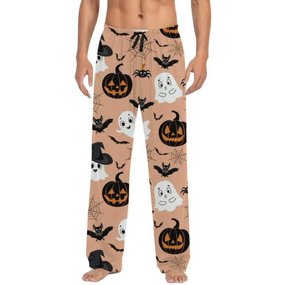 SJLDQY Mens Halloween Pajamas Pants Wide Leg Pjs Trousers for Men Hallowmas Pumpkin Ghost Elastic Waist Homewear Loungewear With Pocket