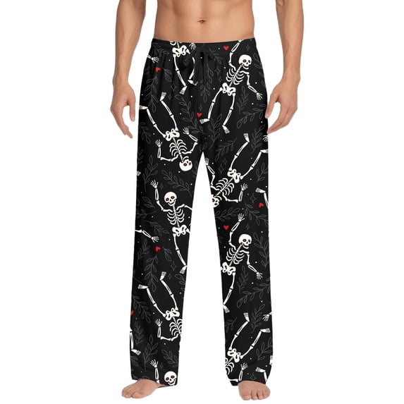 SJLDQY Mens Halloween Pajamas Pants Wide Leg Pjs Trousers for Men Hallowmas Pumpkin Ghost Elastic Waist Homewear Loungewear With Pocket