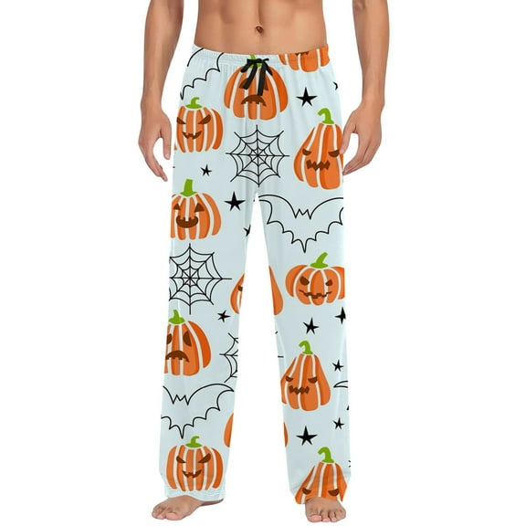 SJLDQY Mens Halloween Pajamas Pants Wide Leg Pjs Trousers for Men Hallowmas Pumpkin Ghost Elastic Waist Homewear Loungewear With Pocket