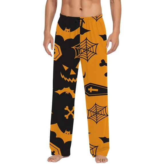 SJLDQY Mens Halloween Pajamas Pants Wide Leg Pjs Trousers for Men Hallowmas Pumpkin Ghost Elastic Waist Homewear Loungewear With Pocket