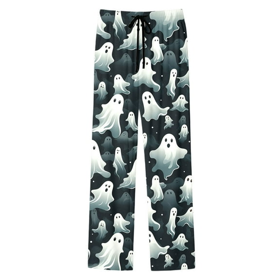 SJLDQY Mens Halloween Pajamas Pants Wide Leg Pjs Trousers for Men Hallowmas Pumpkin Ghost Elastic Waist Homewear Loungewear With Pocket