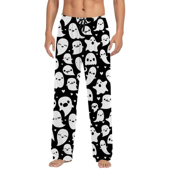 SJLDQY Mens Halloween Pajamas Pants Wide Leg Pjs Trousers for Men Hallowmas Pumpkin Ghost Elastic Waist Homewear Loungewear With Pocket