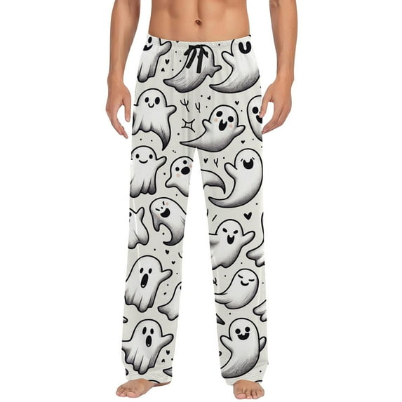 SJLDQY Mens Halloween Pajamas Pants Wide Leg Pjs Trousers for Men Hallowmas Pumpkin Ghost Elastic Waist Homewear Loungewear With Pocket