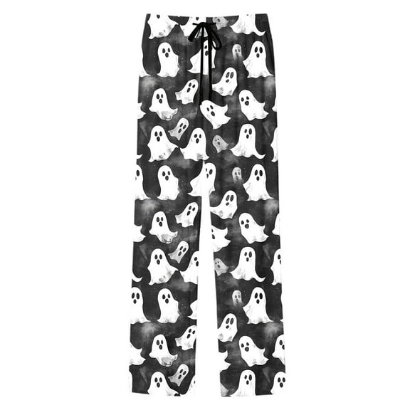 SJLDQY Mens Halloween Pajamas Pants Wide Leg Pjs Trousers for Men Hallowmas Pumpkin Ghost Elastic Waist Homewear Loungewear With Pocket