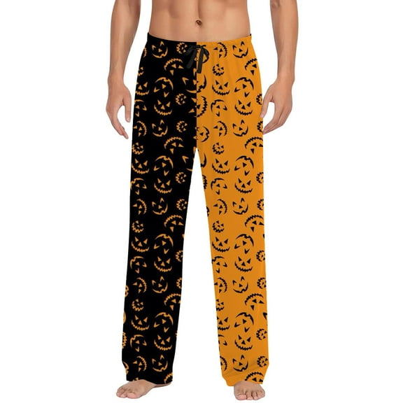 SJLDQY Mens Halloween Pajamas Pants Wide Leg Pjs Trousers for Men Hallowmas Pumpkin Ghost Elastic Waist Homewear Loungewear With Pocket