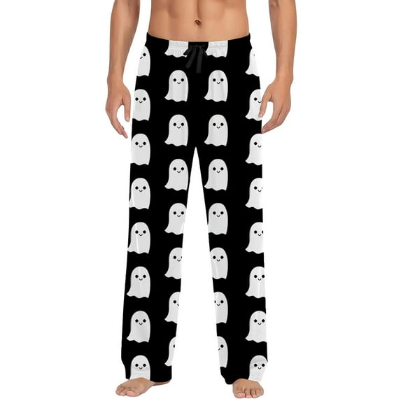 SJLDQY Mens Halloween Pajamas Pants Wide Leg Pjs Trousers for Men Hallowmas Pumpkin Ghost Elastic Waist Homewear Loungewear With Pocket