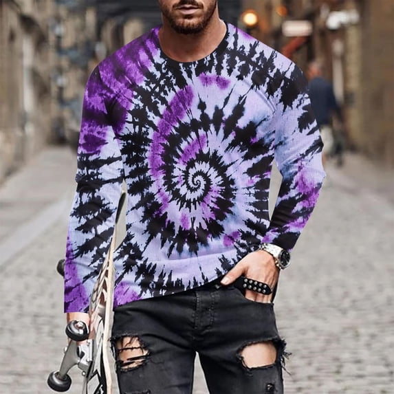 SJLDQY Mens Long Sleeve Tshirts Tie Dye Graphic T-Shirts for Men Casual Crew Neck Loose Fit Soft Tops