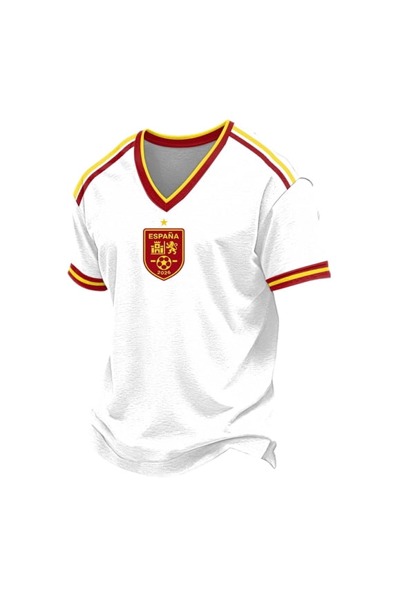 Mens Spain Fans Soccer Tshirts Short Sleeve International Football T-Shirts for Men Casual V Neck Spanish Graphic Breathable Athletic Tops