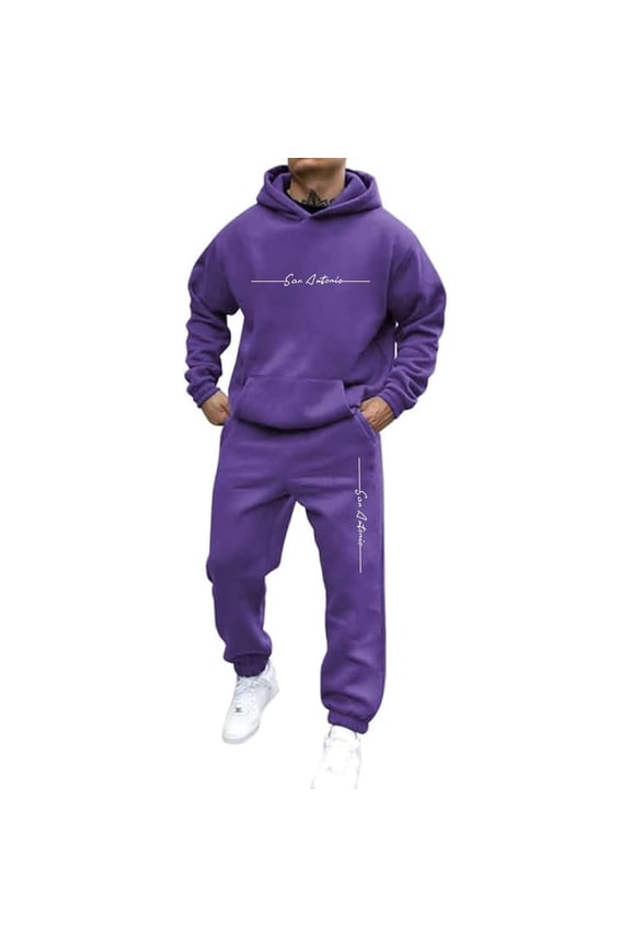 Mens Sweatsuit 2 Piece Sets Casual Track Suit for Men Letter Graphic Hoodie Sweatshirt Pants Soft Cozy Athletic Sweat Suit Outfits
