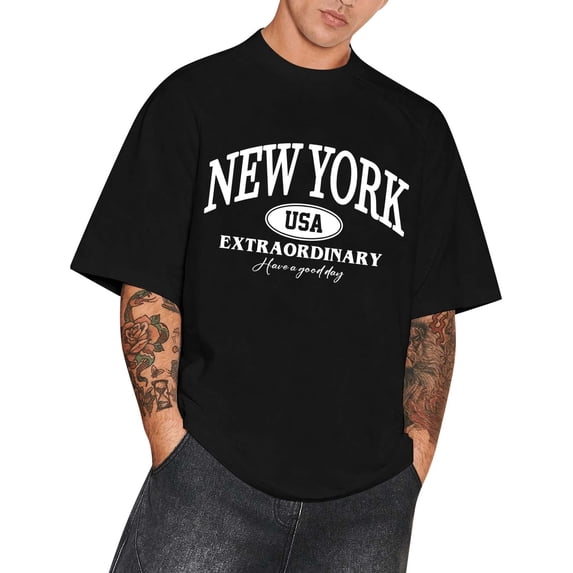 SJLDQY Mens Tshirts Short Sleeve T-Shirts For Men Casual Crew Neck Letter Graphic Y2K Soft Tee Tops
