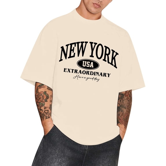 SJLDQY Mens Tshirts Short Sleeve T-Shirts For Men Casual Crew Neck Letter Graphic Y2K Soft Tee Tops