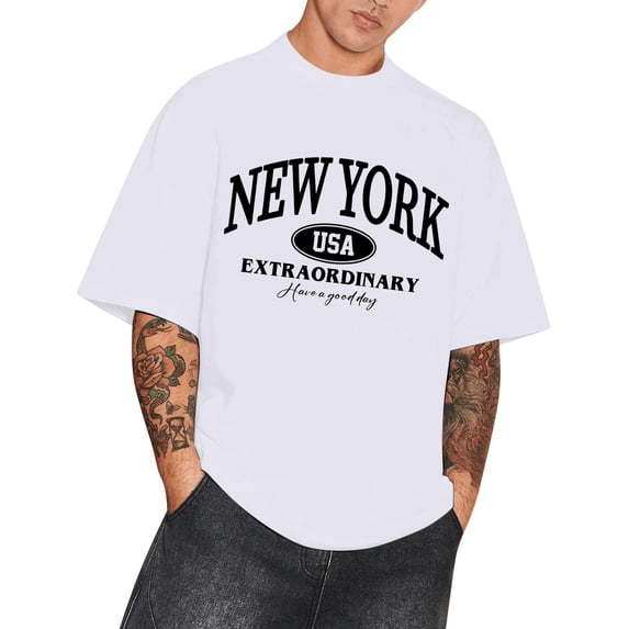 SJLDQY Mens Tshirts Short Sleeve T-Shirts For Men Casual Crew Neck Letter Graphic Y2K Soft Tee Tops