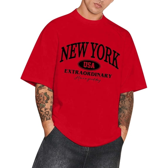 SJLDQY Mens Tshirts Short Sleeve T-Shirts For Men Casual Crew Neck Letter Graphic Y2K Soft Tee Tops