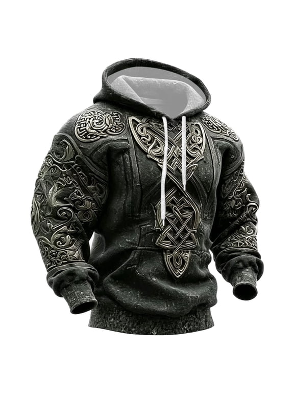 Mens Viking Hoodies Casual Long Sleeve Hooded Sweatshirts Norse Mythology Graphic Hoodie Winter Warm Pullover Tops with Pockets
