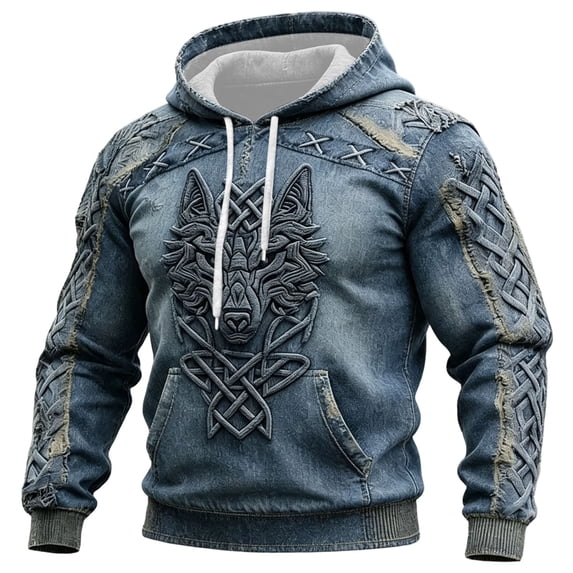 SJLDQY Mens Viking Hoodies Casual Long Sleeve Hooded Sweatshirts Norse Mythology Graphic Hoodie Winter Warm Pullover Tops with Pockets