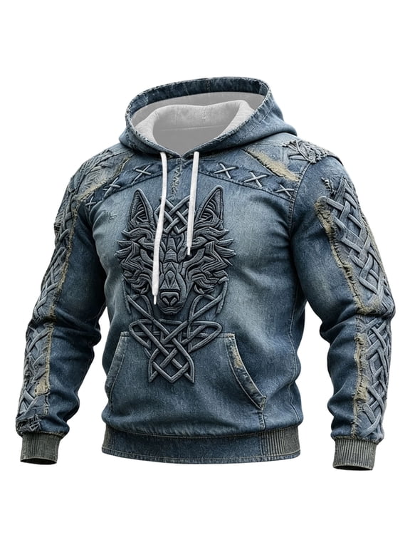 Mens Viking Hoodies Casual Long Sleeve Hooded Sweatshirts Norse Mythology Graphic Hoodie Winter Warm Pullover Tops with Pockets