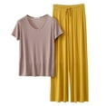 thumbnail image 1 of SJLDQY Pajamas for Women Sets V Neck Short Sleeve with Loose Fit Pants Sleepwear 2 Piece Solid color Lounge Set, 1 of 4