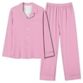thumbnail image 1 of SJLDQY Pajamas for Women Set Button Down Long Sleeve Shirts and Pants Loungewear Solid Color Sleepwear 2 Piece Pj Sets, 1 of 3