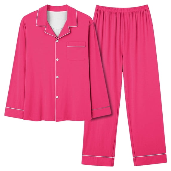 SJLDQY Pajamas for Women Set Button Down Long Sleeve Shirts and Pants Loungewear Solid Color Sleepwear 2 Piece Pj Sets
