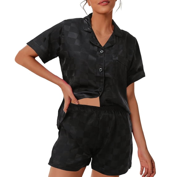 SJLDQY Pajamas for Women Set Silk Loungewear 2 Piece Pjs Sets Button Down Short Sleeve Tops and Shorts Sleepwear