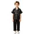 thumbnail image 1 of SJLDQY Satin Pajamas for Girls Button Down Short Sleeve Shirts Ruffle Pants 2 Piece Silk Pjs Sets Summer Sleepwear Breathable Soft Loungewear Sets, 1 of 8