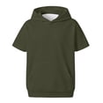 thumbnail image 1 of SJLDQY Short Sleeve Hoodies for Boys Lightweight Hooded Pullover Solid Color Casual Athletic Sweatshirts with Kangaroo Pockets, 1 of 5