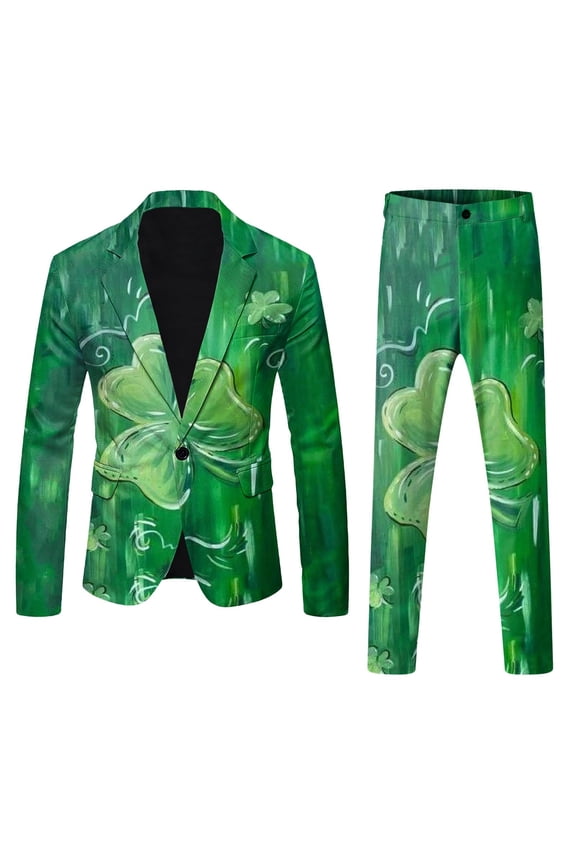 St. Patrick's Day Mens 2 Peice Suit Set Fashion Dress Suits for Men Slim Fit One Button Blazer Jacket Pants Elegant Business Wedding Party Outfits
