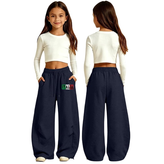 SJLDQY Sweatpants for Girls Letter Graphic Wide Leg Pants Drawstring Waist Straight Leg Pants with Pockets