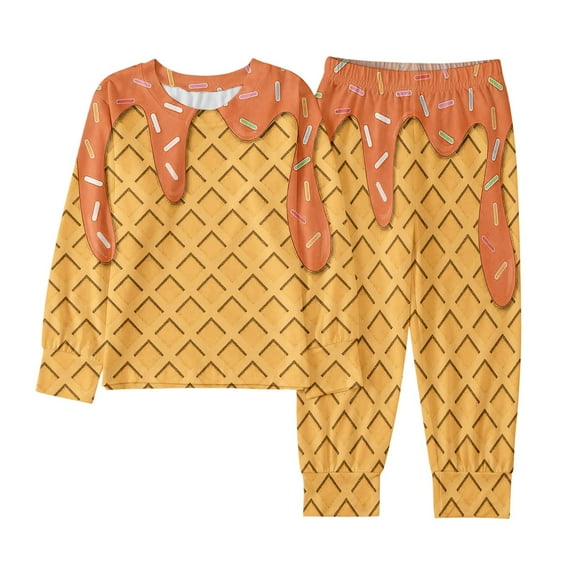 SJLDQY Toddler Baby Boy Pajama Set Long Sleeve Pajamas Pants Pjs Ice Cream Print Graphic 2Pcs Lounge Sets Cozy Fall Winter Sleepwear Homewear
