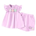 thumbnail image 1 of SJLDQY Toddler Baby Girl Outfits Summer Clothes 3D Flower Ruffle Sleeveless Smocked Tunic Top Shorts 2Pc Sets, 1 of 7